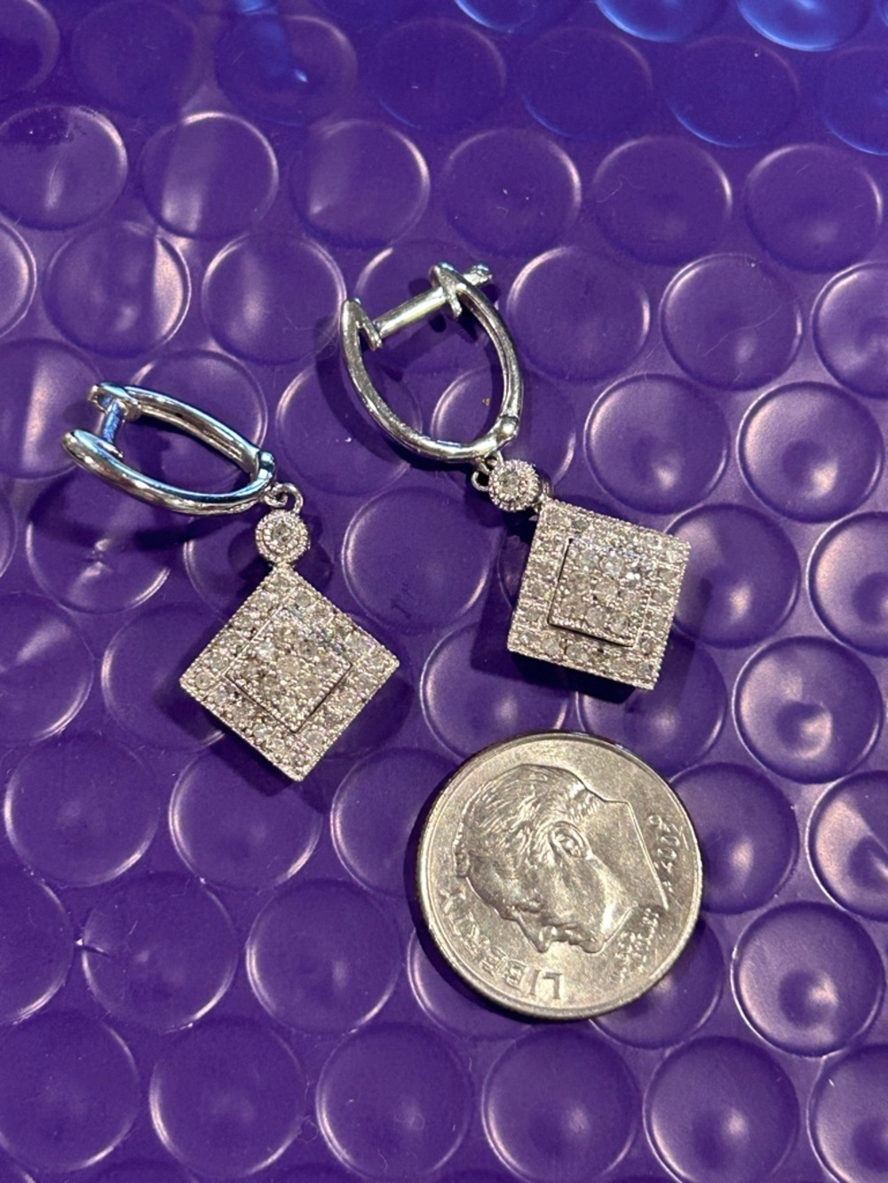 Sterling Silver Cubic Zirconia Square Drop Earrings – Silver - Picture 4 of 6